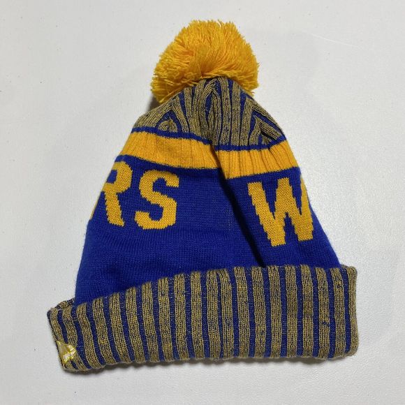 New Era Golden State Warrior Pom Knit Beanie Winter Hat Cap One Size NBA - Picture 2 of 3